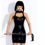 Women Latex Rubber Buckle Dress Keyhole Bust Zipper Black PVC Sexy Faux Leather Cupless Vinyl Club Mini Dress W377709